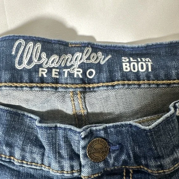 Wrangler Retro Jeans Mens 38 x 30 Blue Slim Boot Cut Denim Western Cowboy Rock - Picture 2 of 8